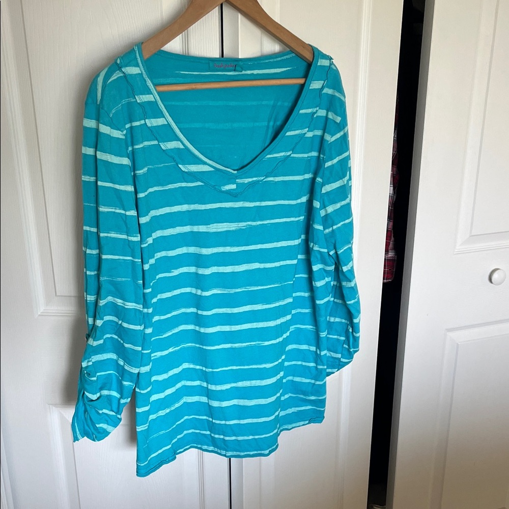 Fresh Produce Turquoise Striped Long Sleeve Tee